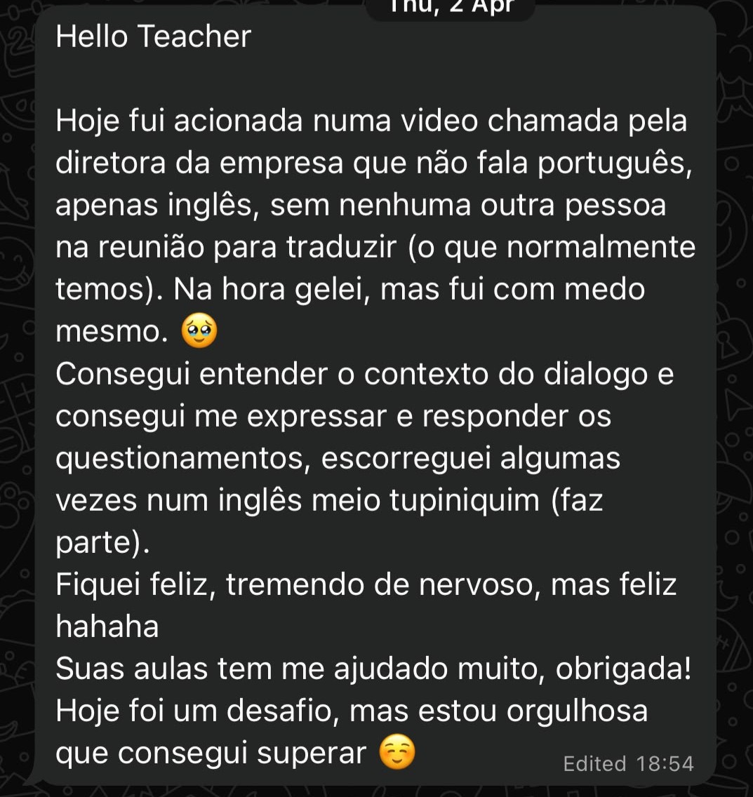 Depoimento sobre reunião em inglês