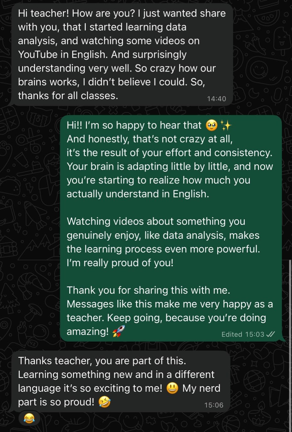 Depoimento de aluno em inglês